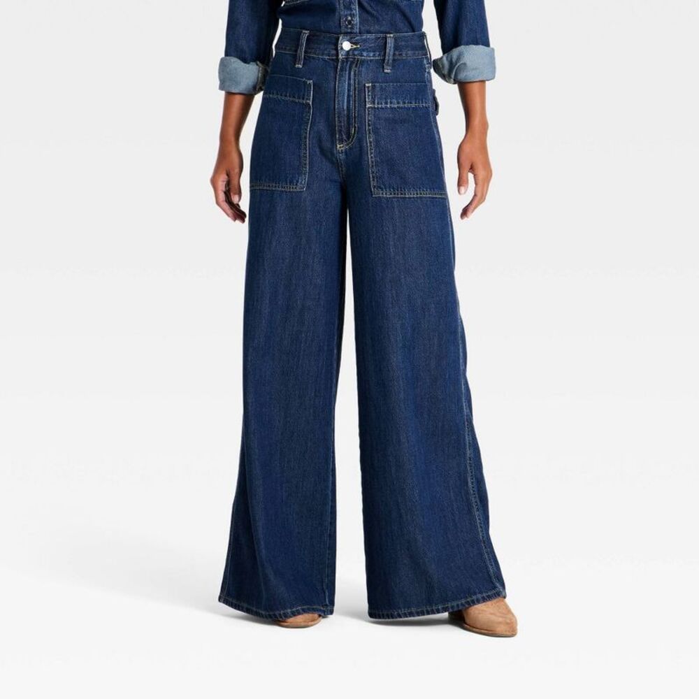 Women's Palazzo Wide Leg Jeans - Universal Thread Dark Rinse Wash 10